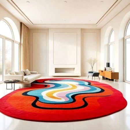 Handcrafted Wavy Multicolor Abstract Statement Living Rug